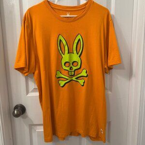Psycho Bunny Mens Orange Short Sleeve Pima Cotton T Shirt Yellow Logo Size 7/XL